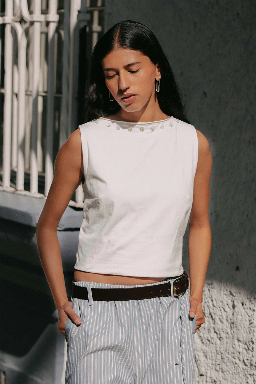 Muriel Button Boatneck Tank