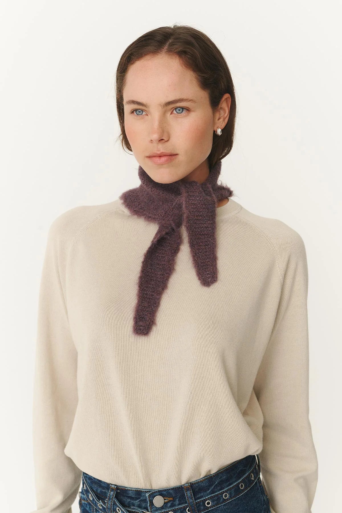 Noa Knit Neckerchief Scarf - Aubergine