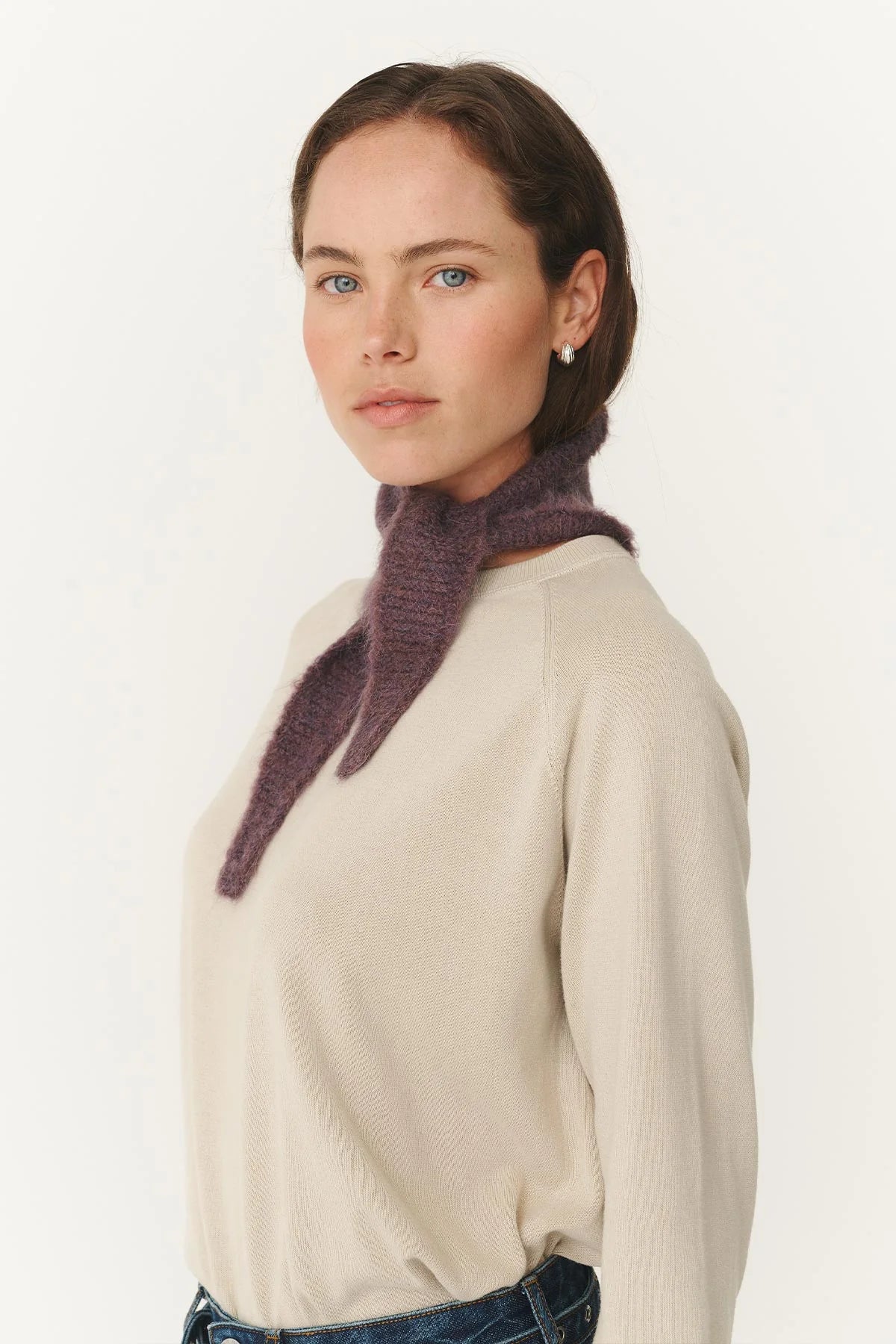 Noa Knit Neckerchief Scarf - Aubergine