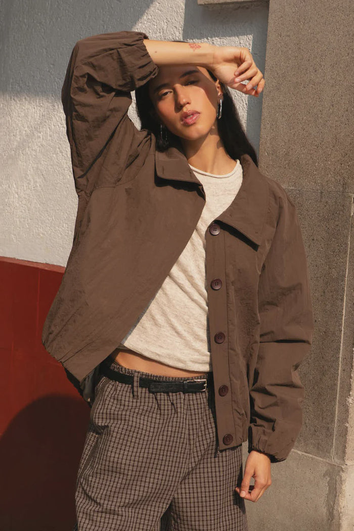 Soren Funnel Neck Bomber Jacket - Cocoa