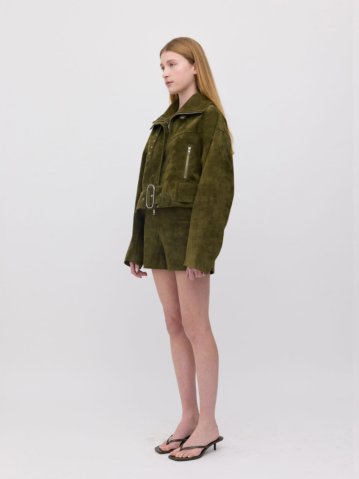 Bonnie Suede Bomber Jacket - Dark Sage