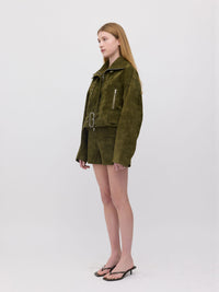 Bonnie Suede Bomber Jacket - Dark Sage
