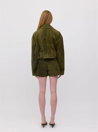 Bonnie Suede Bomber Jacket - Dark Sage