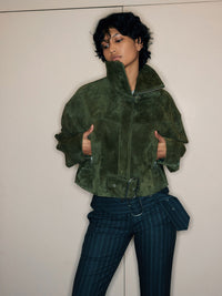 Bonnie Suede Bomber Jacket - Dark Sage